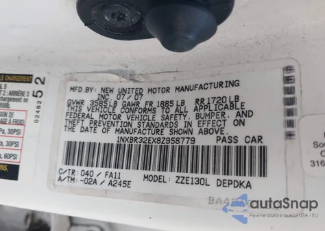 2008 Toyota Corolla Ce from USA, damaged, VIN 1NXBR32EX8Z958779